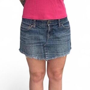 Loft Y2K Mini Denim Jean Skirt with Cute Pockets and Fringed Hem